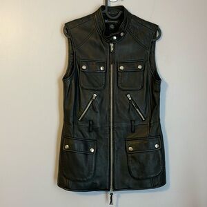 INC International Concepts Black Leather Moto Cargo Vest size S
